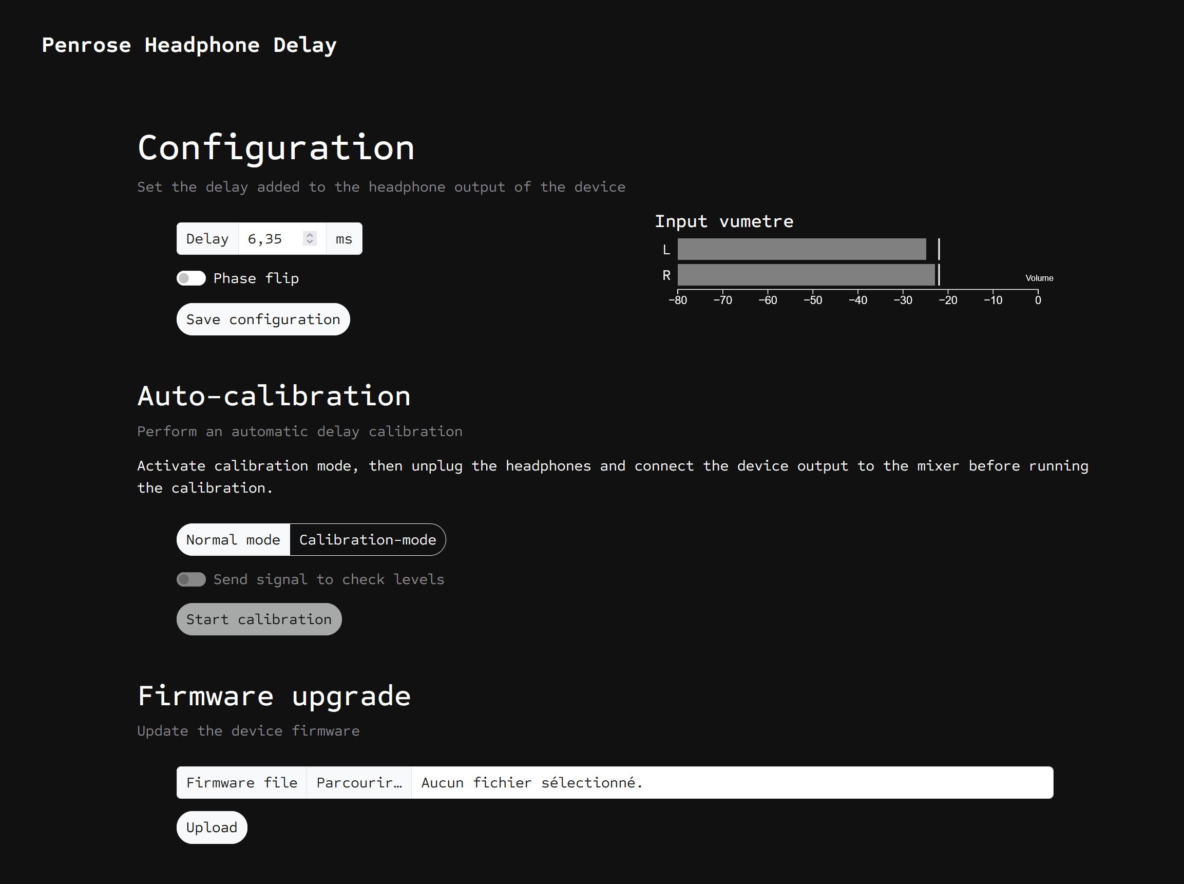 View of the Penrose Headphone Delay configuration page